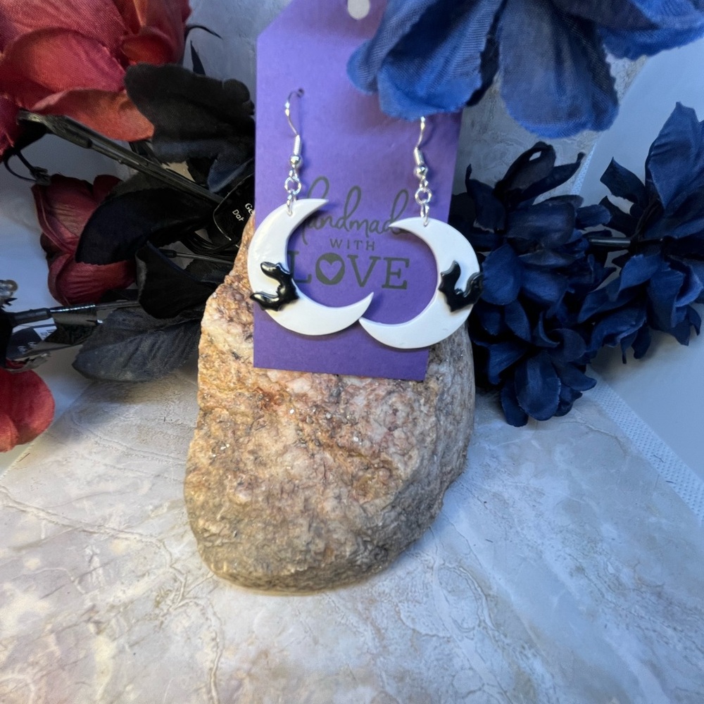 Black bat, moon Earrings